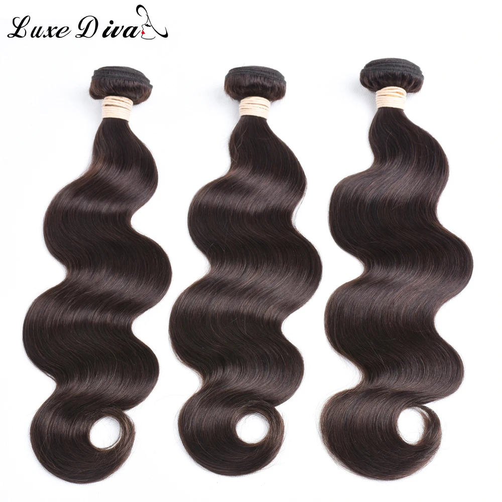 Luxediva Pre-Colored Body Wave Hair Weave Bundles #2 #4 Brazilian Human Hair Extensions Light Brown Remy For Fashion