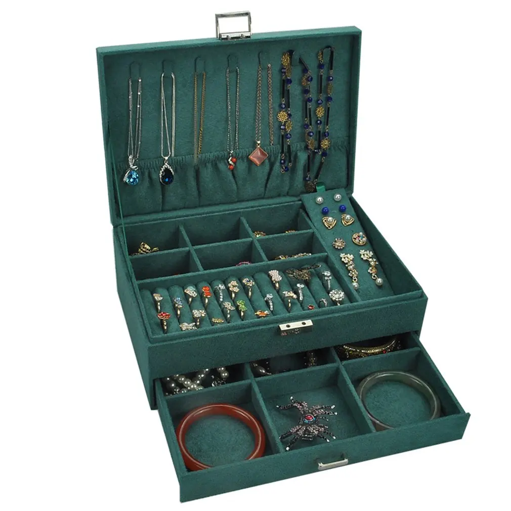 

Double Layers Leather Jewelry Box Earrings Jewelry Display Large Capacity With Lock Six Compartments Fashion Wedding Gifts