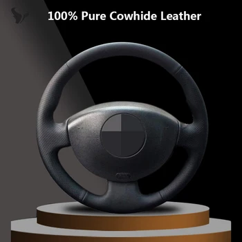 

Black Genuine Leather Hand-stitched Car Steering Wheel Cover for Renault Megane 2 2003-2008 Kangoo 2008 Scenic 2 2003-2009