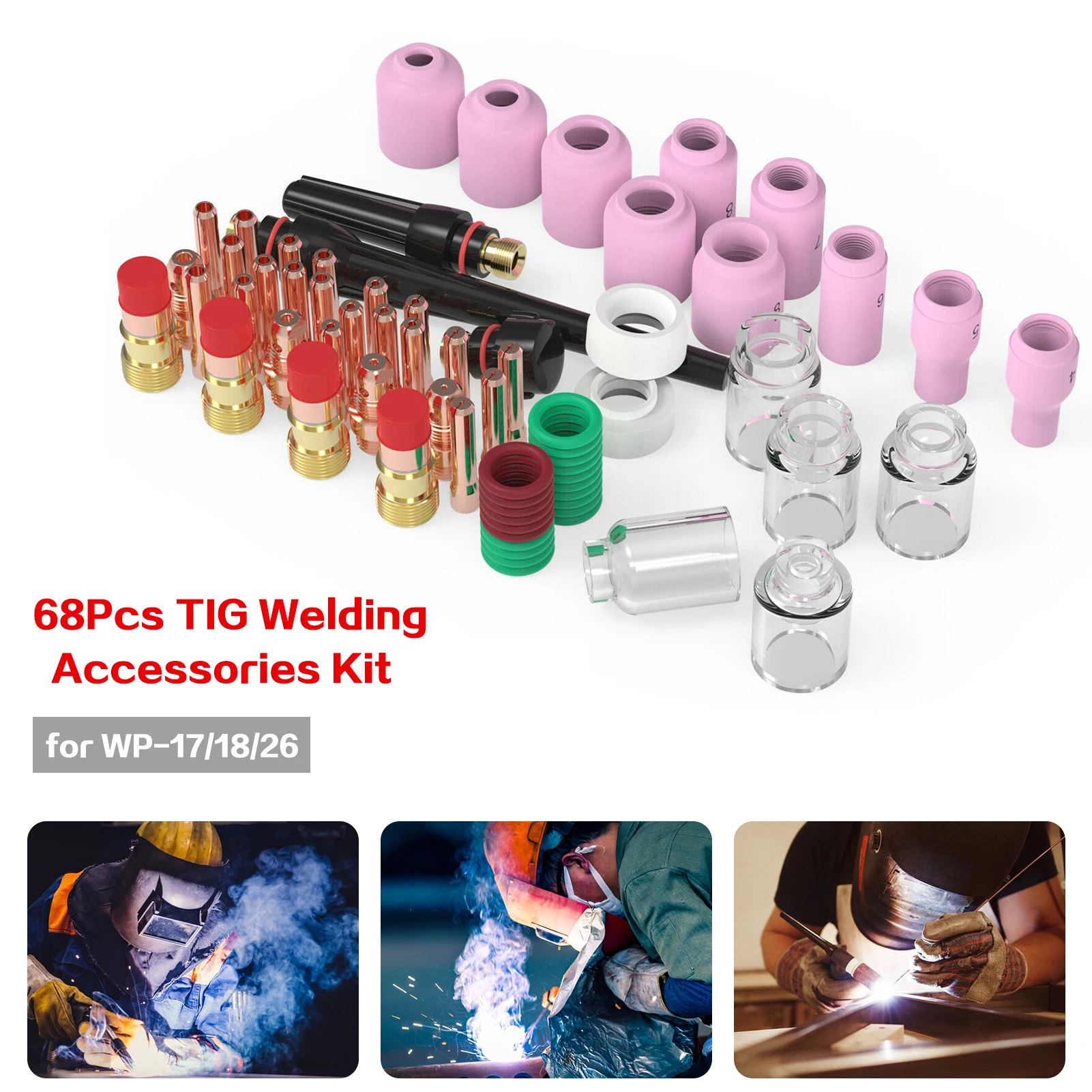 68PCS Tig Welding Accessories Kit Heat-Resistant Glass Cups Stubby Gases Lens Set Welding Kit for WP-17/18/26 4