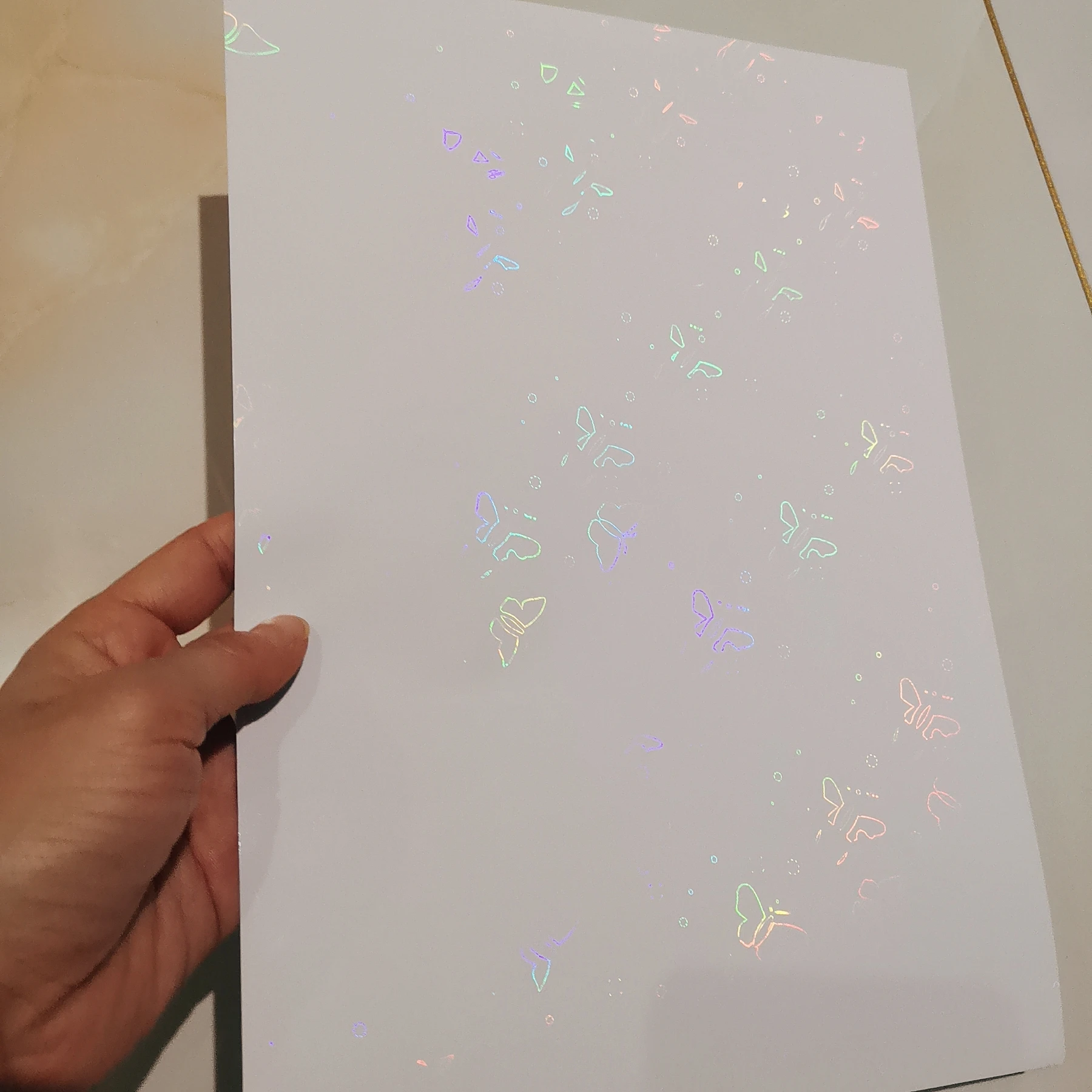 홀로그램 오각형 포일 접착 테이프 종이 플라스틱에 콜드 라미네이팅 50장 210x297mm DIY 패키지 카드