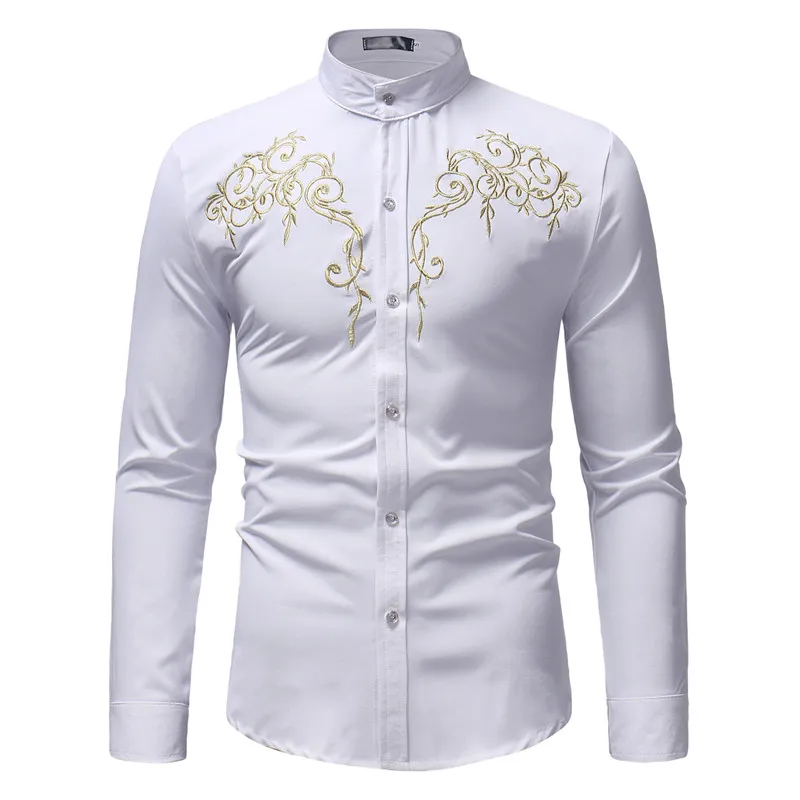 Men's Long Sleeve Dress Shirt 2023 Fashion Embroidery Black Men Shirt Slim Fit Business Casual Mens Shirts Camisa Masculina