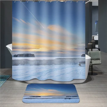 

Shower Curtain Nordic Finland Snow Scene Printed Polyester Shower Curtain Waterproof Mildew Shower Curtain
