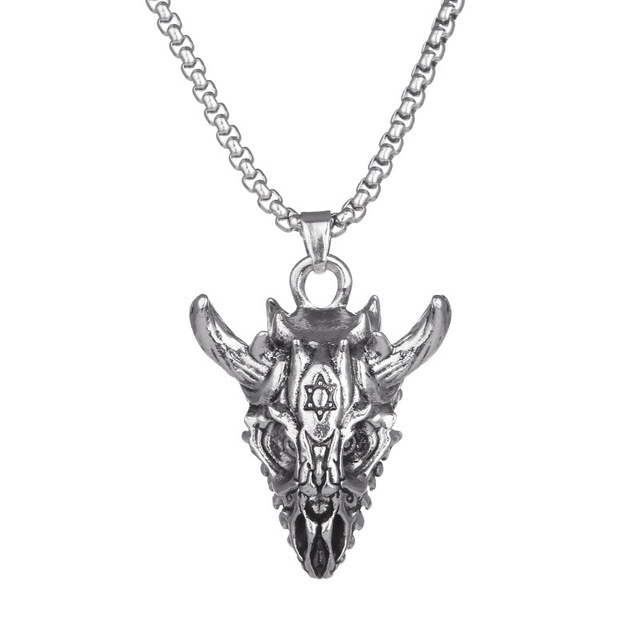 Gothic Punk Necklace Prajna Ghost Demon Fang Mask Mens Titanium Steel Necklace Monster Skull Pendant Jewelry Gift