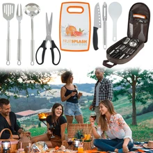 

8 Pcs Camping Kitchen Utensil Set Stainless Steel Utensils Travel Set for Backpacking BBQ Camping Hiking Travel Coffee