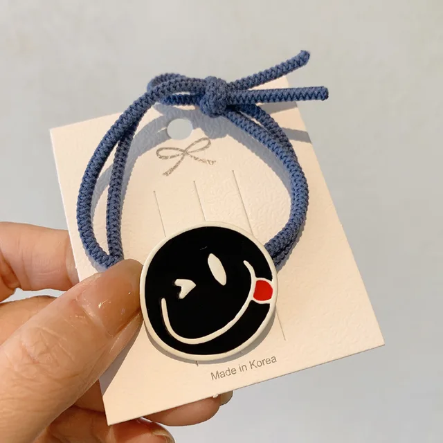 Women Girl Scrunchies Elastic Hair Ties Bands Smile Face Yellow Summer Fashion Korean Mujer Head Accessories Hyuna Wholesale Silver