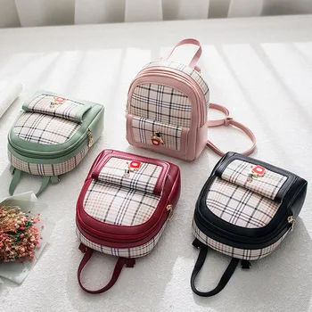 

Korean trendy female bag casual small backpack shoulder messenger bag pu hit color plaid