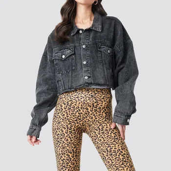 

Women Short Crop Jean Jackets Coats Vintage Solid Snow Washed Cotton Denim Jacket Women Loose Casual Cropped Bomber Jeans Jacket