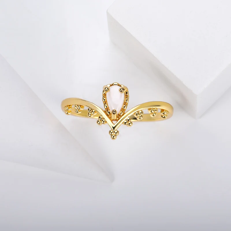 Trendy Finger Women's Ring White Opal Lace V Shape Ring Vintage Stainless Steel Accessories Aesthetic Jewelry Mother's Day Gift