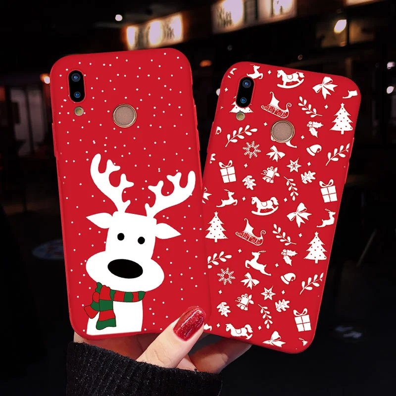 Matte Silicone Case For Huawei Y6 Y7 Pro P8 P9 P10 P20 P30 Pro Mate 20 Lite For Honor 8X 7A 9 Lite 10 Play Christmas Cover