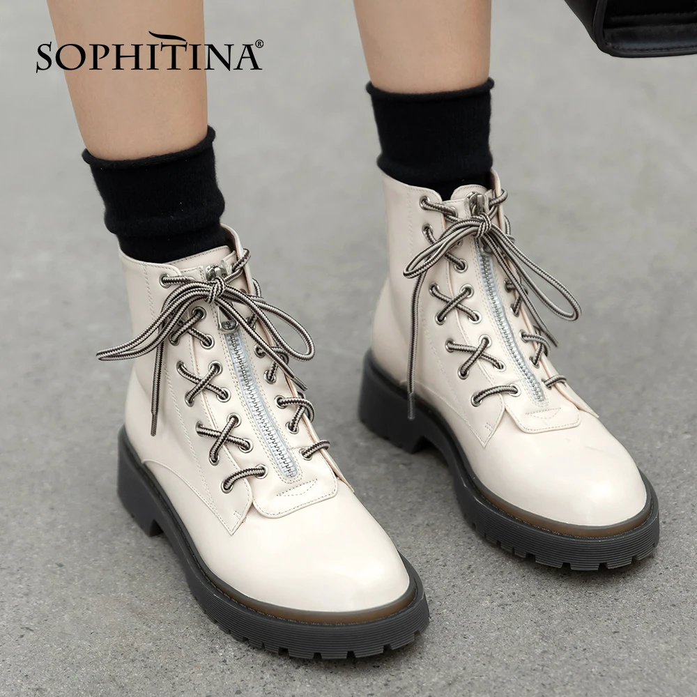 

SOPHITINA Women's Ankle Boots Cross Lace Up Fashion Design Bootie Zipper Decoration Comfort 2020 New Style Women Shoes PO746