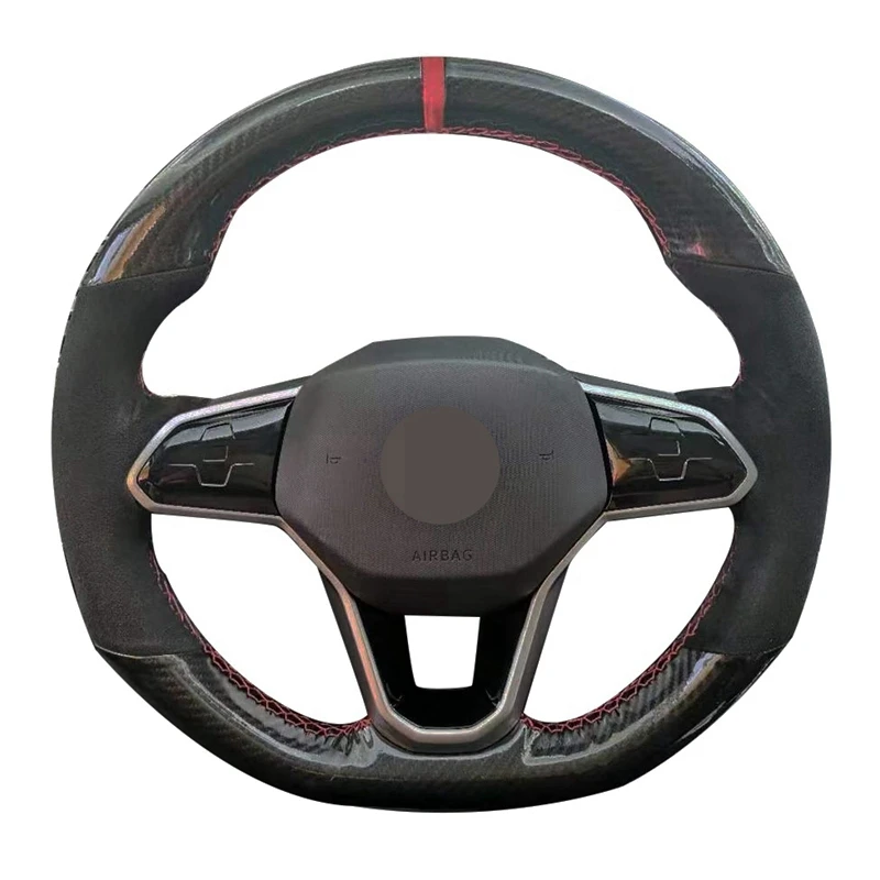 Car Steering Wheel Cover Black Carbon Fiber Suede For Volkswagen Vw