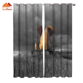 

Elephant Nature Scenery Window Curtains Living Room Outdoor Fabric Drapes Curtain Home Decor
