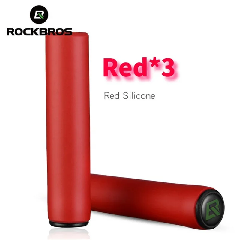 ROCKBROS 2/3 пар Велоспорт велосипед ручки Анти-занос, удар-поглощая MTB велосипедная ручка из мягкого силикона Сверхлегкий ручки - Цвет: Red Silicone