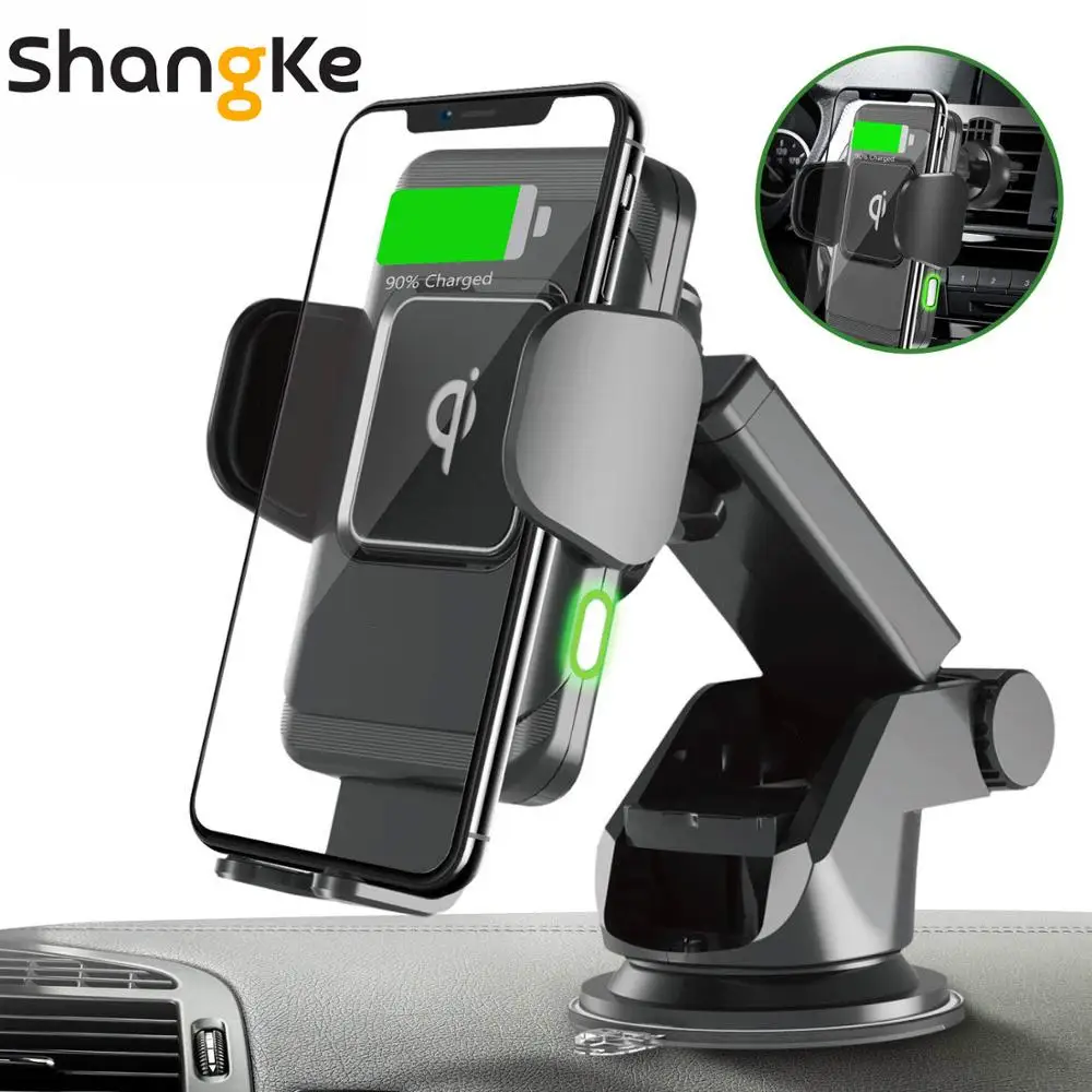 

Wireless Car Charger 10W Auto Clamp 2-in-1 Qi Fast Charger Car Mount Air Vent Dashboard Phone Holder for iPhone X 8 Samsung S9