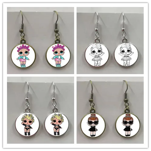 

2019/2020 Cartoon LOL Doll Earrings Cute Baby Flash Princess Dress Doll Glass Dome Earrings Anime Children's Birthday Gift.