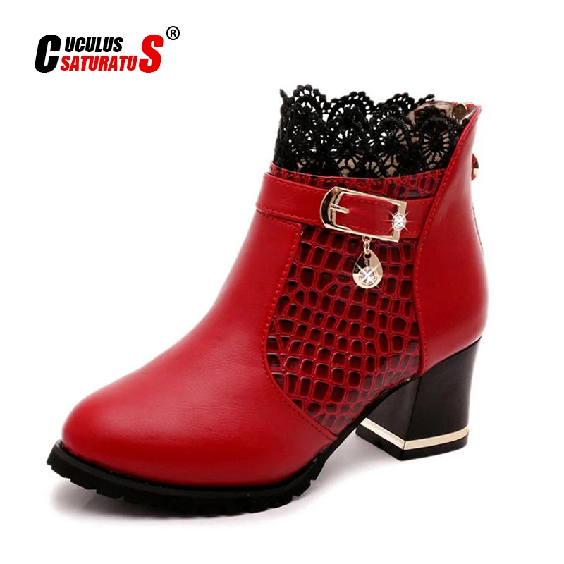 Women Shoes Boot High-Heels Metal Ladies Rhinestone Ankle Autumn Winter Fashion 1037