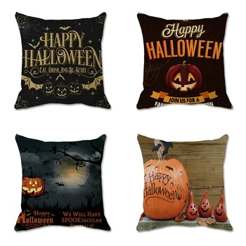 

Halloween Decorative Throw Pillow Covers Natural Linen Pillowcase for Sofa Home Decor