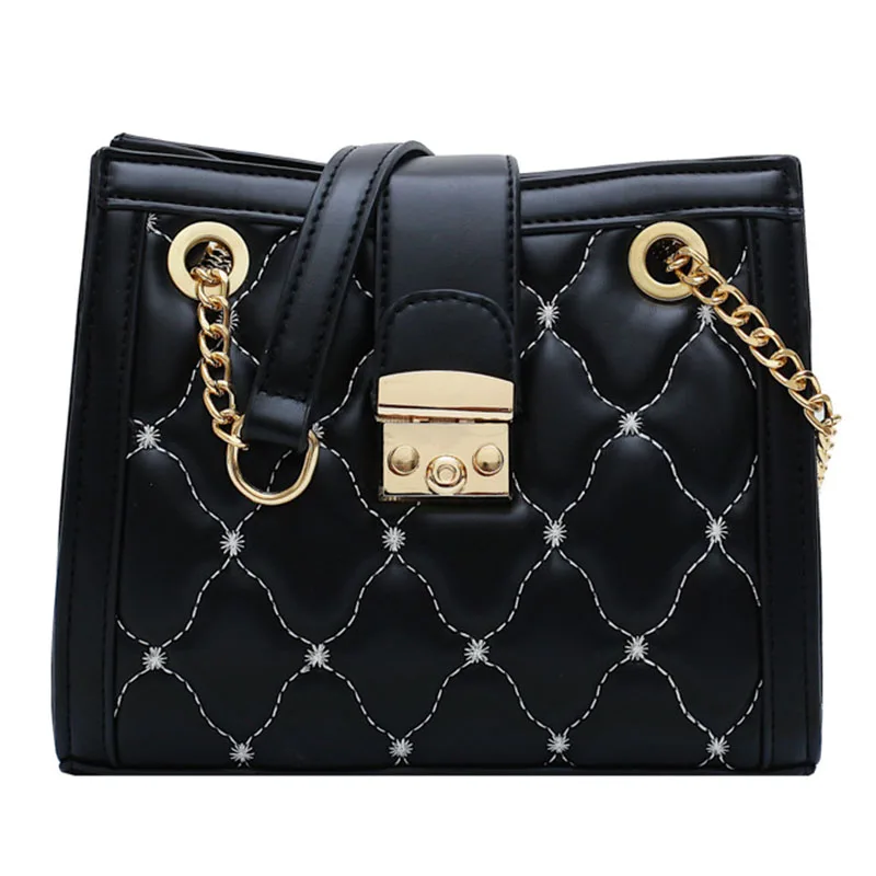 

Fashion Leather Women's Shoulder Bags Large Capacity Rhombus Chain Designer Handbag Solid Color Women's Bags Female Casual Tote
