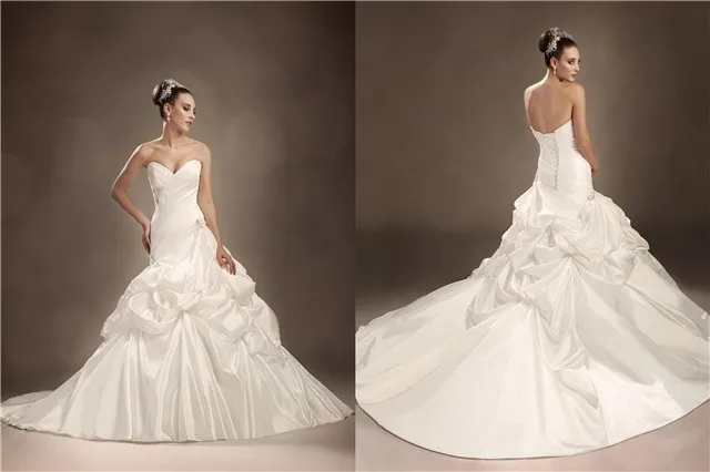 Frete grtis novo elegante a-querida linha contas cetim белый marfim vestido de Casamento nupcial vestidos свадебное платье