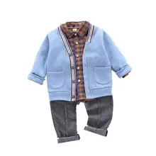 Ropa informal de primavera y otoño para niños y niñas, chaqueta a cuadros, camisa, pantalones, conjunto de 3 unids/set, ropa deportiva para niños pequeños