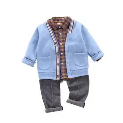 Vêtements décontractés pour enfants, veste pour bébés garçons et filles, chemise et pantalon à carreaux, vêtements de sport pour nourrissons, printemps automne pièces/ensembles 