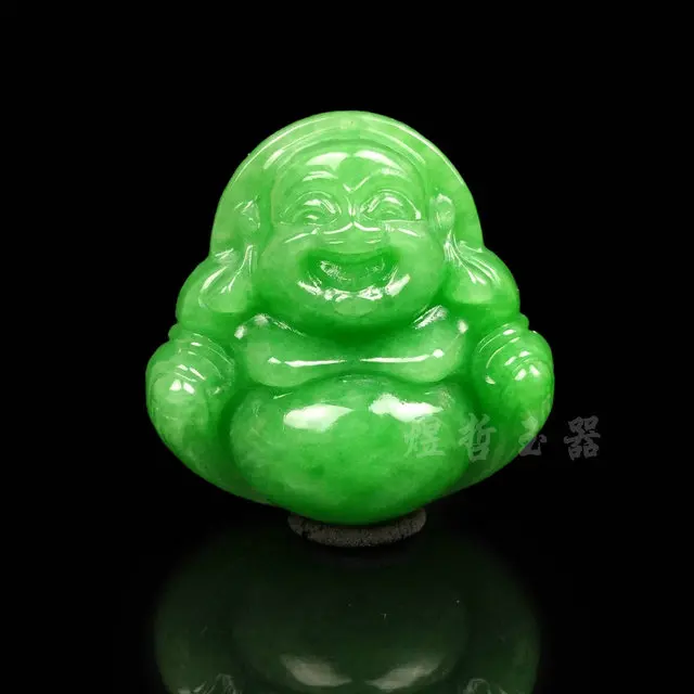 Natural Double sided Hand-Carved Green Emerald jade  Pendant happy lucky Maitreya Buddha jade pendant hand-carved  necklace
