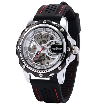

Skeleton Automatic Mechanics Black Silica Gel Bring Motion Wrist Watch Foreign Capital