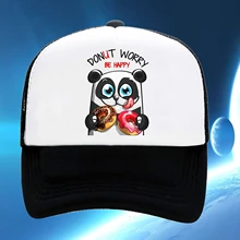 Надписью «Don't пончик не волнуйся, будь счастлив забавные пончик панда модные регулируемые остроконечные Кепки шапка с сеткой Бейсбол Шапки