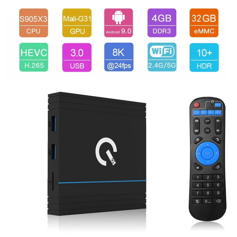 Q95 Мини Android 9,0 ТВ приставка Amlogic S905X3 4 ГБ 32 ГБ Смарт ТВ приставка Wifi 4K HD Netflix приставка