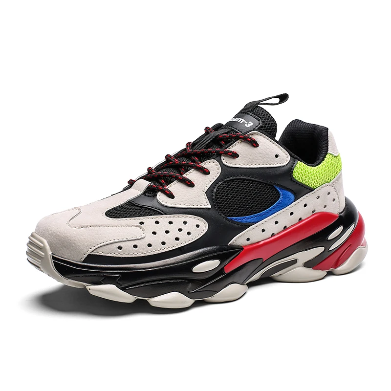 

New Colorful Lace Up Net Cloth Vamp Breathable Men Casual Shoes Stitching Design Summer Outdoor Sports Male Footwear