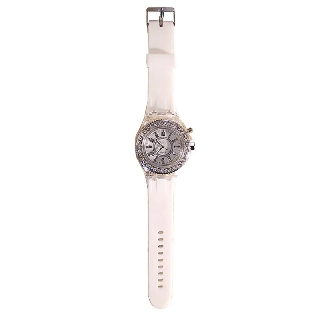 Модные черно-белые светящиеся часы Кристальные кварцевые наручные часы для женщин силиконовый ремешок часы ювелирные изделия