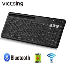 

VictSing Wireless Keyboard USB Wireless & Dual Mode Bluetooth Keyboard with Holder, Silent Computer Keyboard for iOS Mac PC