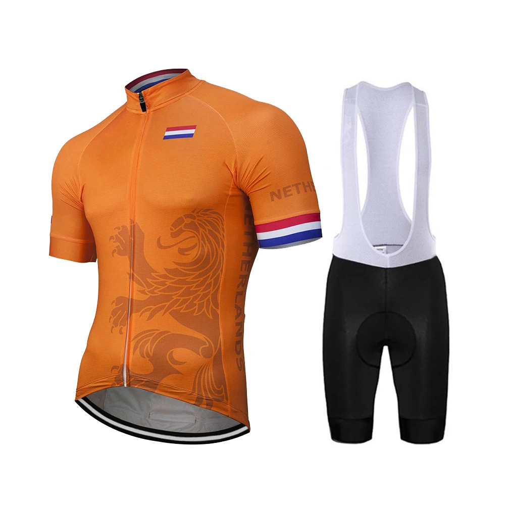 

Netherlands Orange Cycling Jersey Set Men Bike Road Mountain Race Tops Bicycle Wear Racing Clothing Bib Short Breathable 9D Gel