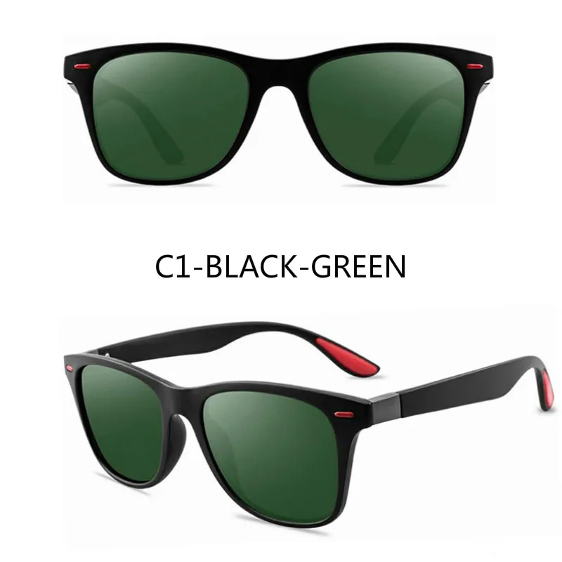 C1-BLACK-GREEN Модные поляризационные солнцезащитные очки для мужчин и женщин, для вождения, квадратная оправа, солнцезащитные очки, мужские очки, модные очки с зеркальным покрытием, женские очки - Цвет линз: C1-BLACK-GREEN