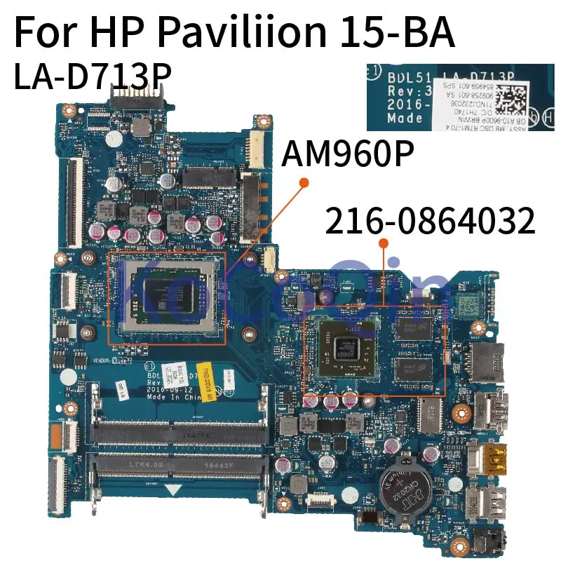 

For HP Paviliion 15-BA 15Z-BA A10-9600P M445DX GPU Notebook Mainboard LA-D713P 909258-601 AM960P 216-0864032 Laptop Motherboard
