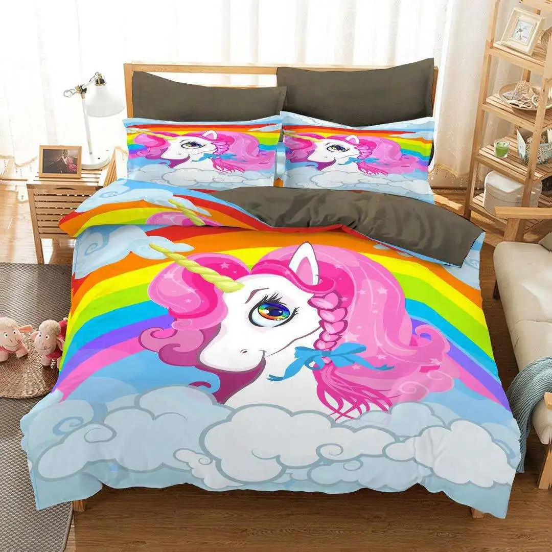 gusano creencia veterano Unicornio 3D de dibujos animados ropa de cama conjuntos chica edredón  cubierta fundas de almohada de cama Set de edredones para niños los niños  Bedlinens - AliExpress Hogar y jardín