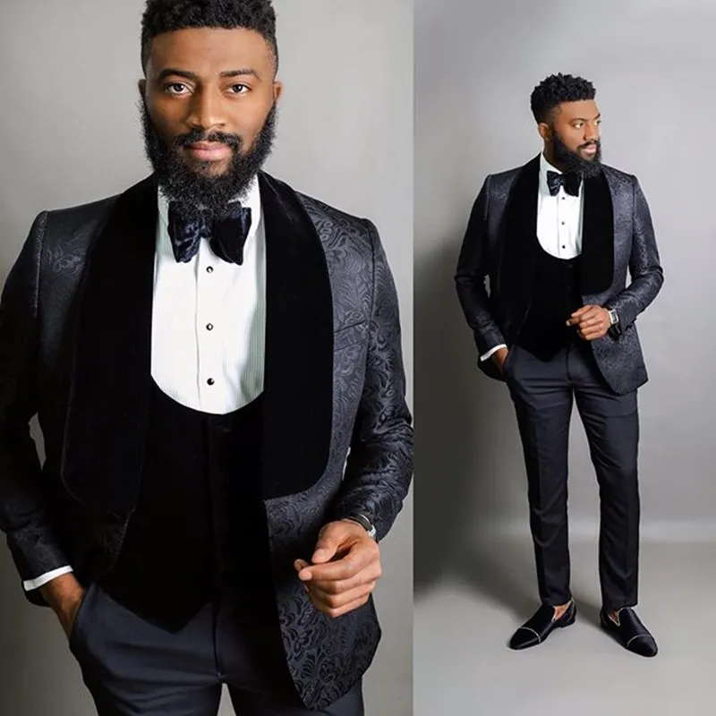 

Men Suits For Wedding Custom made Black Shawl Lapel 3 Pieces High quality Suits Groom Prom Terno Masculino