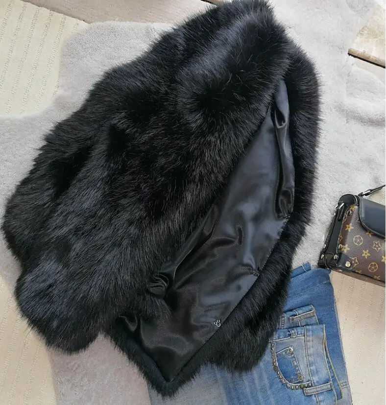 Зимняя меховая черная Меховая куртка с v-образным вырезом из искусственного лисьего меха, женская меховая куртка с длинным рукавом из искусственного меха, сохраняющая тепло короткая верхняя одежда