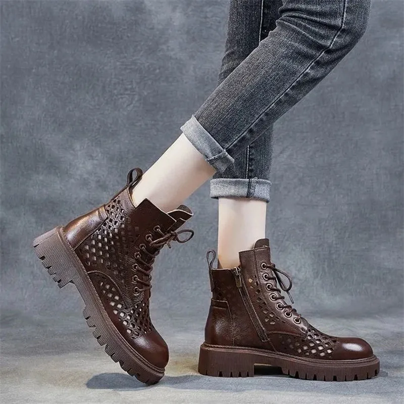 New Women Wedge Buckle Mid Block Heel Short Boots Martin Ankle Punk Boot Shoes 
