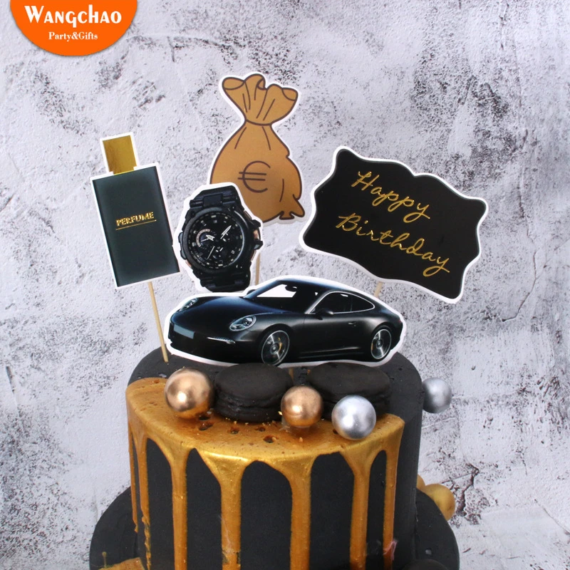 Decoration De Gateau Theme De Voiture 5 Pieces Riche En Argent De Reve Fournitures De Fete D Anniversaire Pour Adultes Decoration De Gateau De Mariage Aliexpress