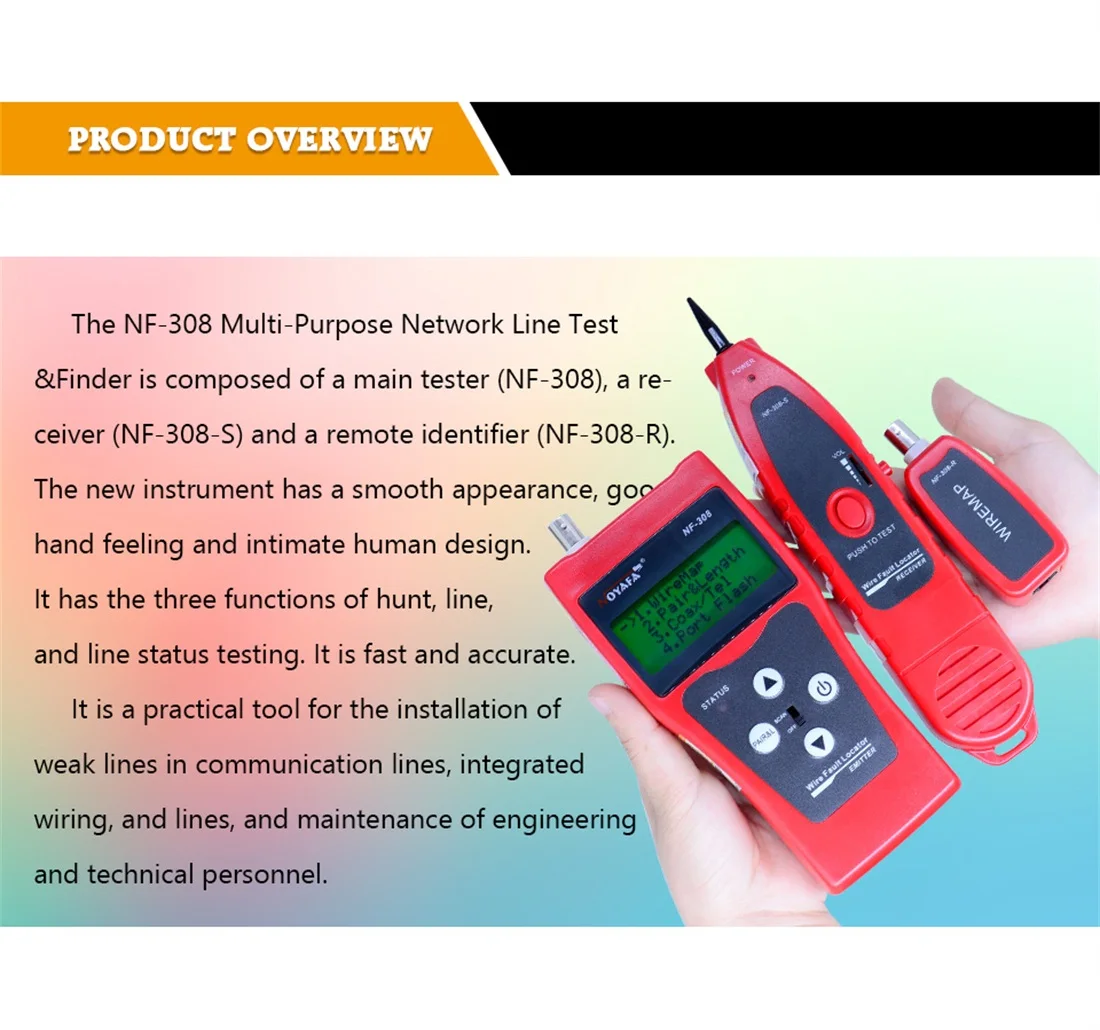 Noyafa NF-308 мониторинг сети кабельный тестер ЖК-провода дефектоскоп локальной сети коаксиальный BNC USB RJ45 RJ11 красный цвет