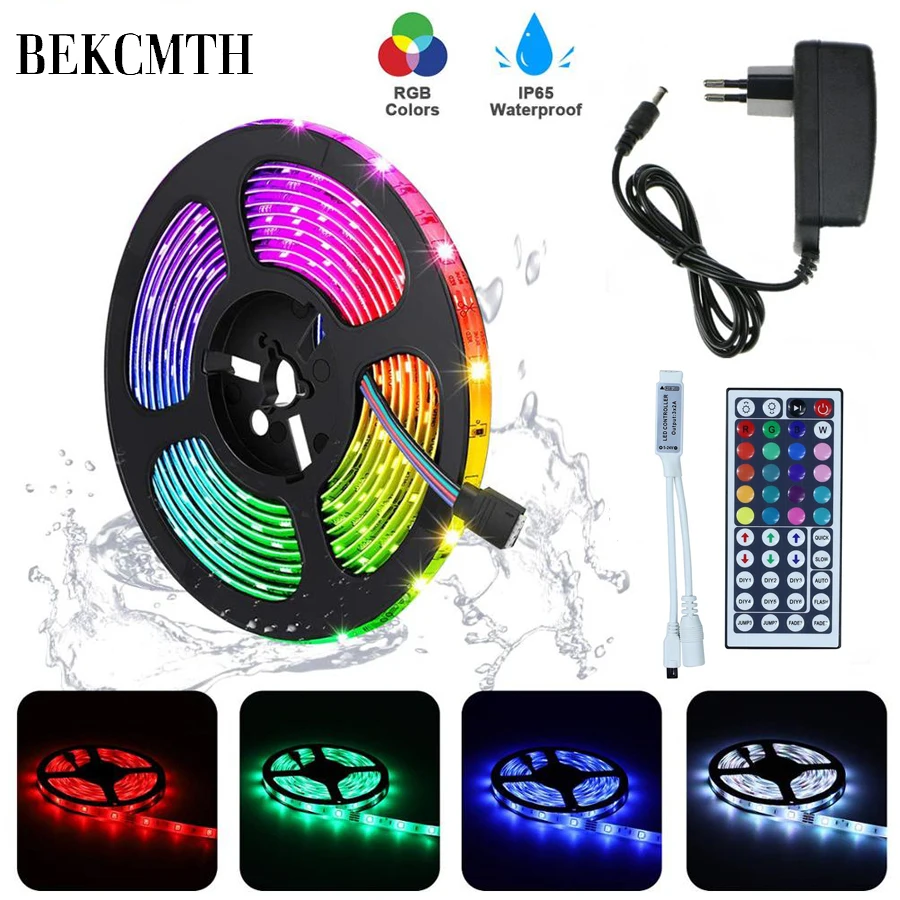 buy BEKCMTH RGB LED Strip Light SMD2835 5050 5M 10M Waterproof RGB Tape DC12V Ribbon diode led Strips Lamp with IR Remote Controller