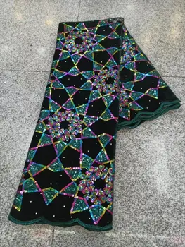 

2020 Velvet Fabric With Embroidery Lace royal blue/gold Elegant Beautiful Flower African Nigerian French Latest Designs