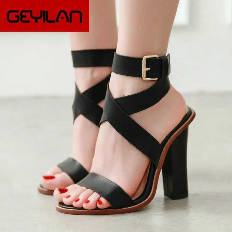 

Women Summer Gladiator Sandals High Heels Squre High Heels Ladies Shoes Ankle Cross-tied Adjustable Buckle Party Shoes
