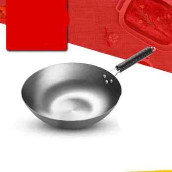 

Traditional Cast Iron Pan Flat Bottom Wok Cast Iron Pot Wok Non-stick Pan Uncoated Gas Stove Induction Cooker Universal