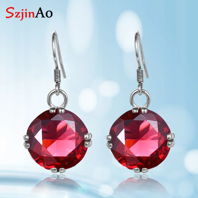 Ruby 925 пробы Серебряные Серьги с драгоценными камнями, круглые рубиновые серьги для женщин, ручная работа, роскошные брендовые ювелирные изделия, Прямая поставка - Цвет камня: Ruby