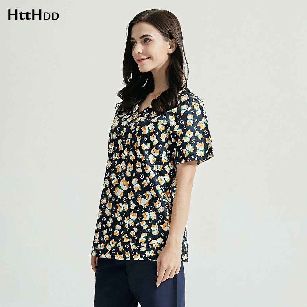 

Nutritionist work clothing Lab shirts Short Sleeved cartoon printing spa uniforms scrubs tops pet beauty work uniforms scrub set