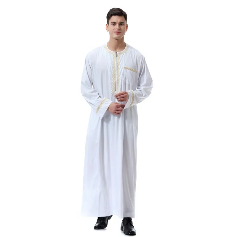 

2021 New Men's islamic clothing Embroidery Muslim abaya moroccan saudis arab Caftan dubai Thobe turkish robes for male