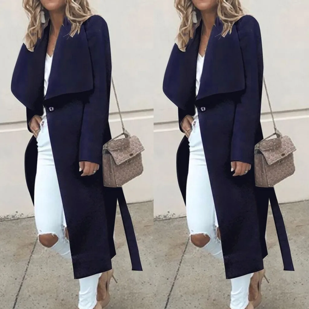 

Womens Winter Lapel Button Long Trench Coat Jacket Ladies Parka Overcoat Wool Coat Autumn Winter Jacket Clothes 9.26Y